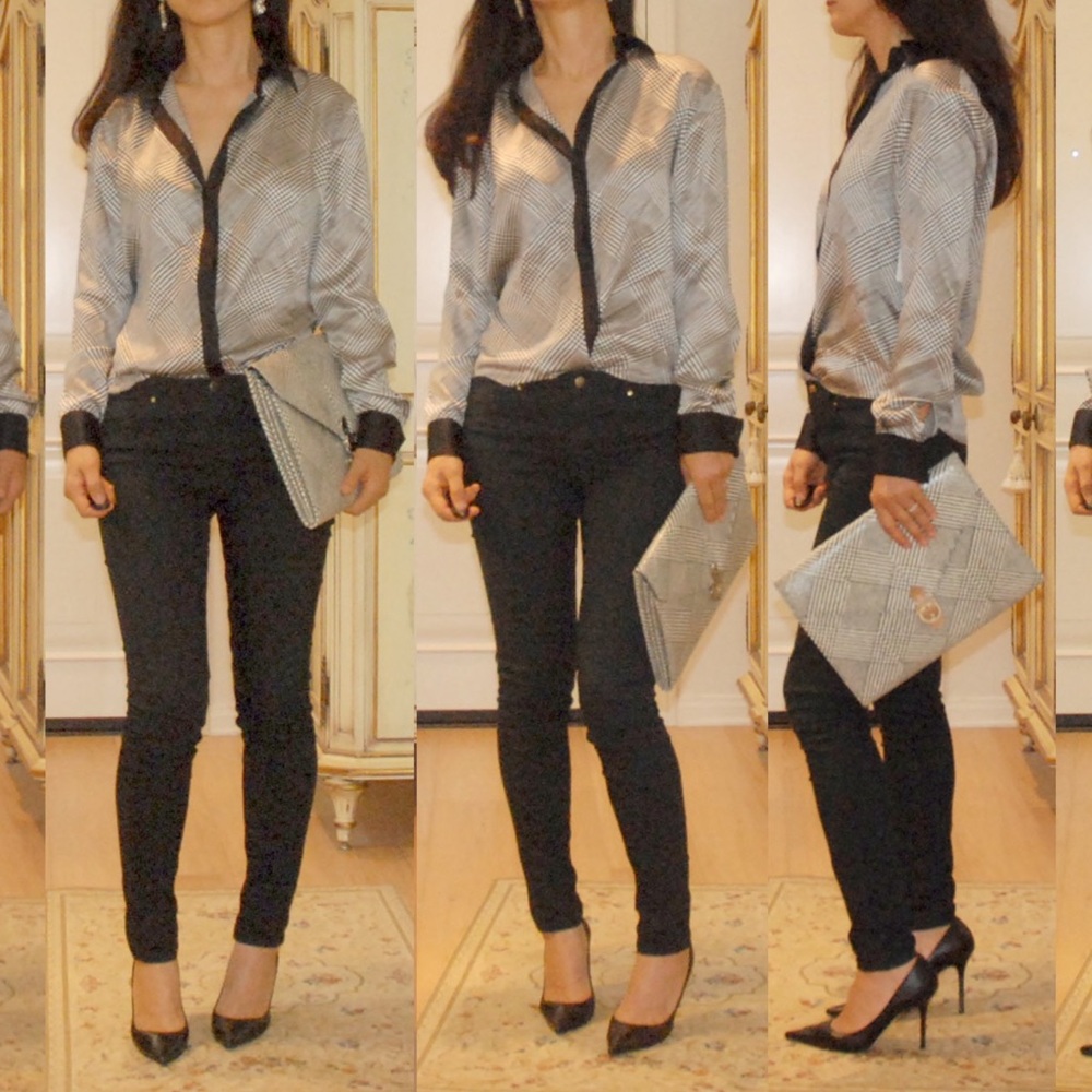 SALVATORE FERRAGAMO herringbone BUTTON-UP SILK BLOUSE
Size: S | US4, IT40